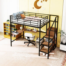 Load image into Gallery viewer, Loft Bed With Desk And Grid, Stylish Frame With Lateral Storage Ladder And Wardrobe
