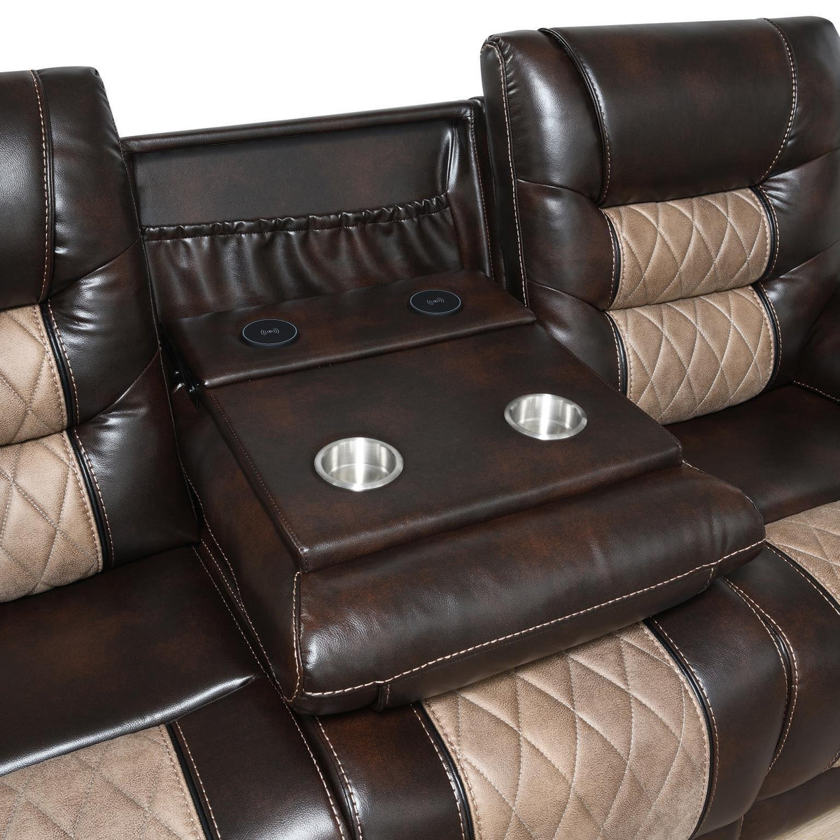 U141 - Motion Sofa With Drop Down, And Two Wireless Chargers - Brown