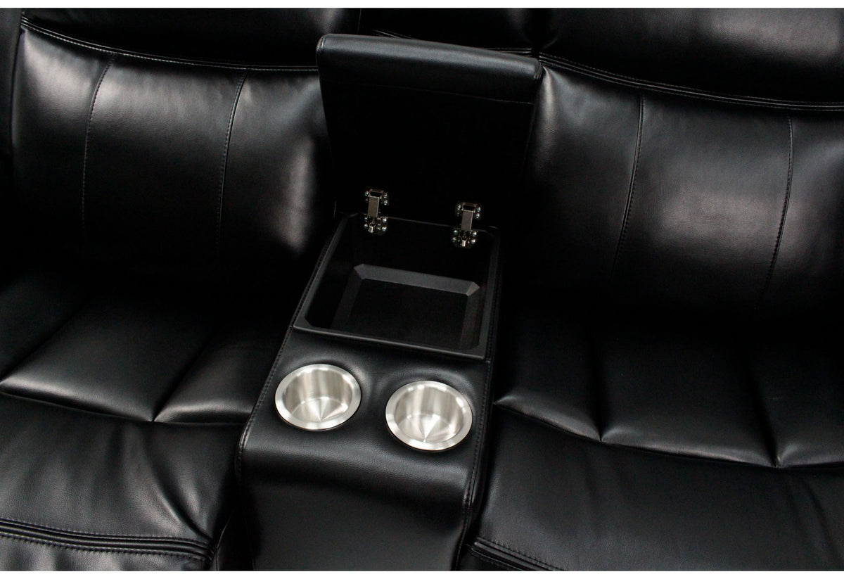 Um02 - Sectional PU LAF Power Console Reclining Loveseat With LED - Black