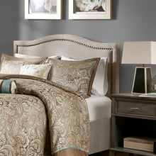 Load image into Gallery viewer, Elegant Panel Headboard With Copper Nailheads And Adjustable Metal Legs
