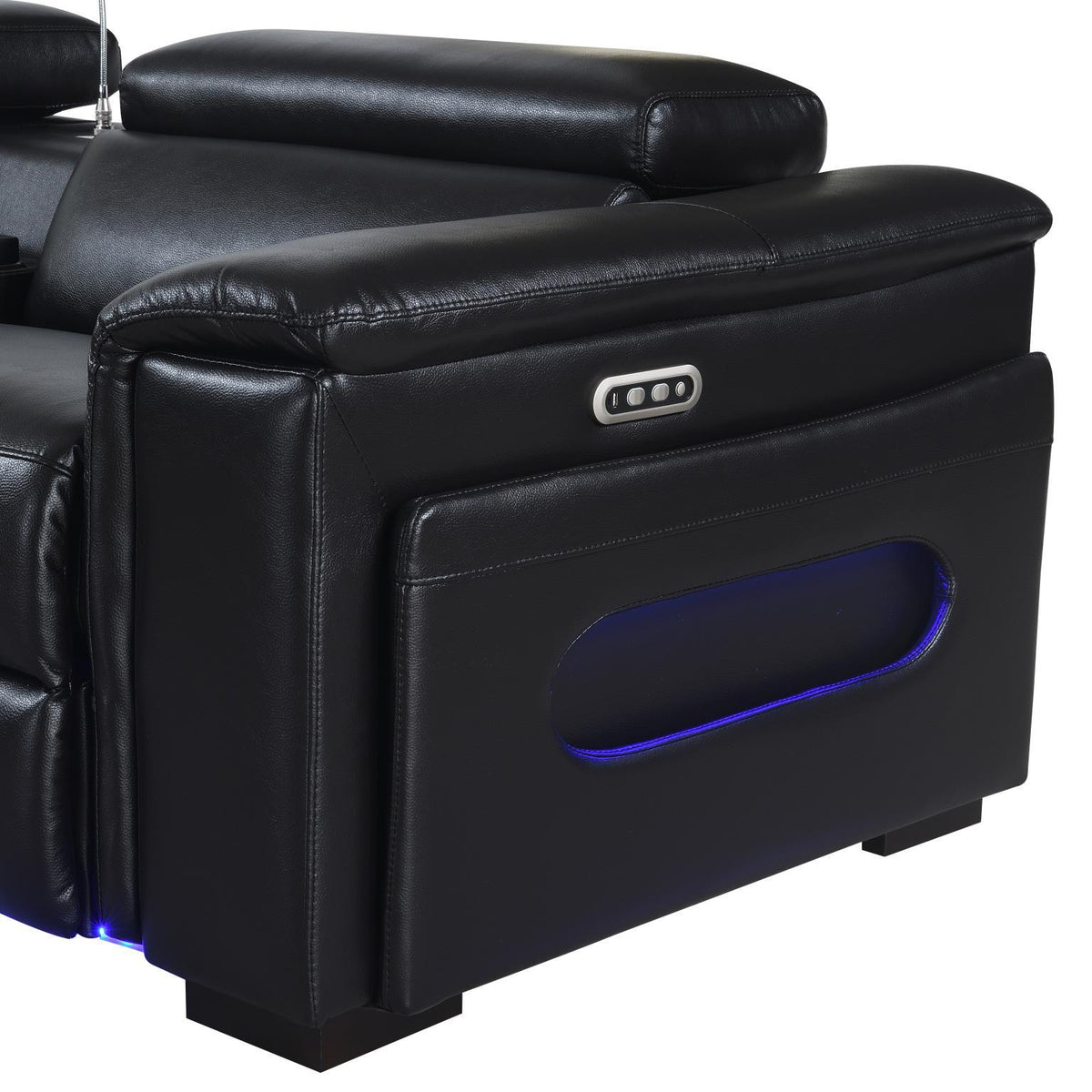 U24 - 3 Piece Power Reclining Sectional With Bluetooth Speaker, Wireless Charger, And Fridge - Black - Ego Home Furniture