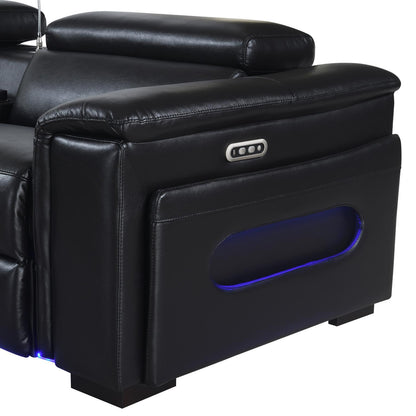 U24 - 3 Piece Power Reclining Sectional With Bluetooth Speaker, Wireless Charger, And Fridge - Black - Ego Home Furniture