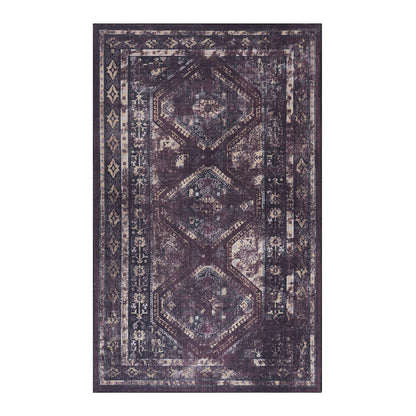 Maval - 9' X 12' Washable Area Rug - Black / Burgundy