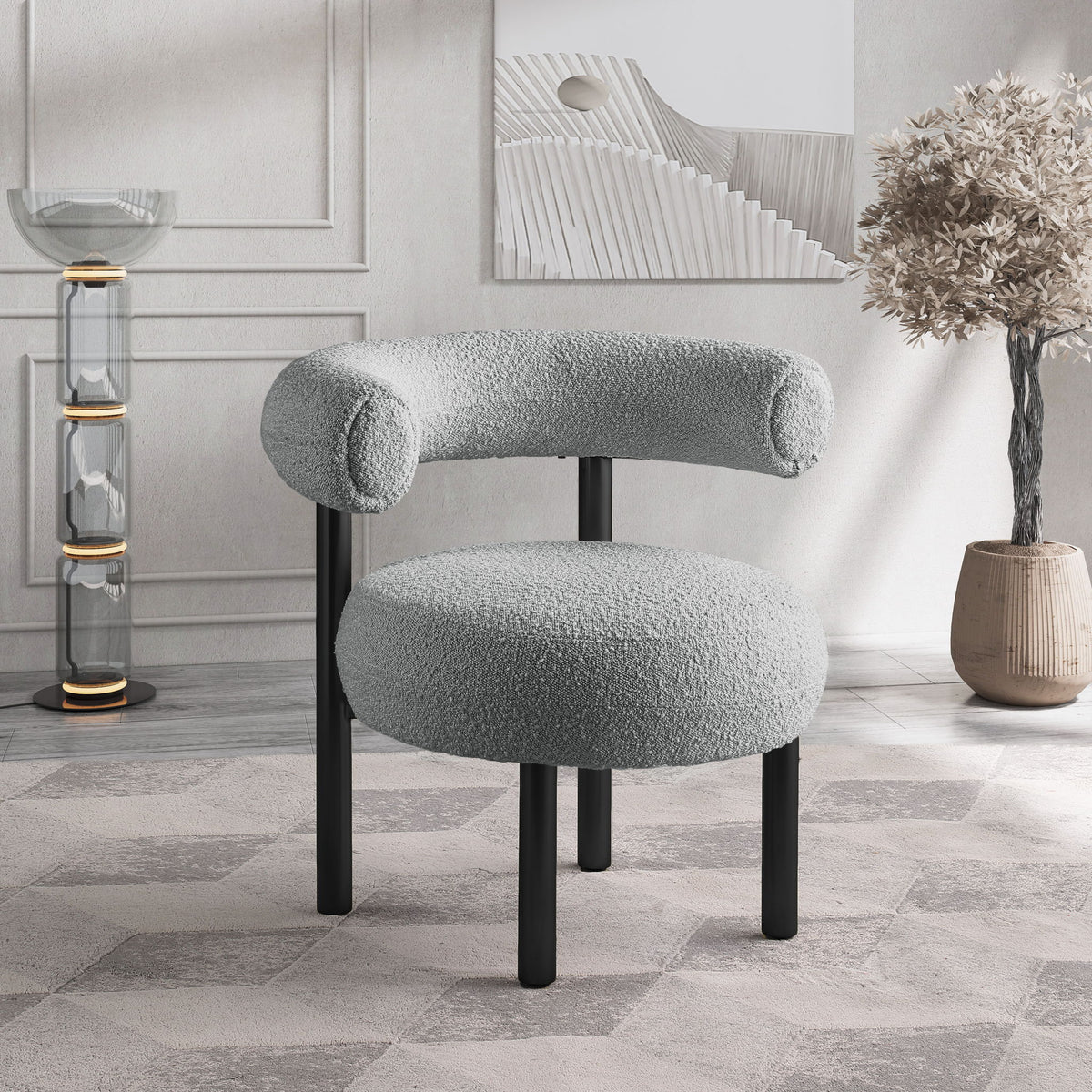 Bordeaux - Boucle Fabric Accent Chair With Black Legs