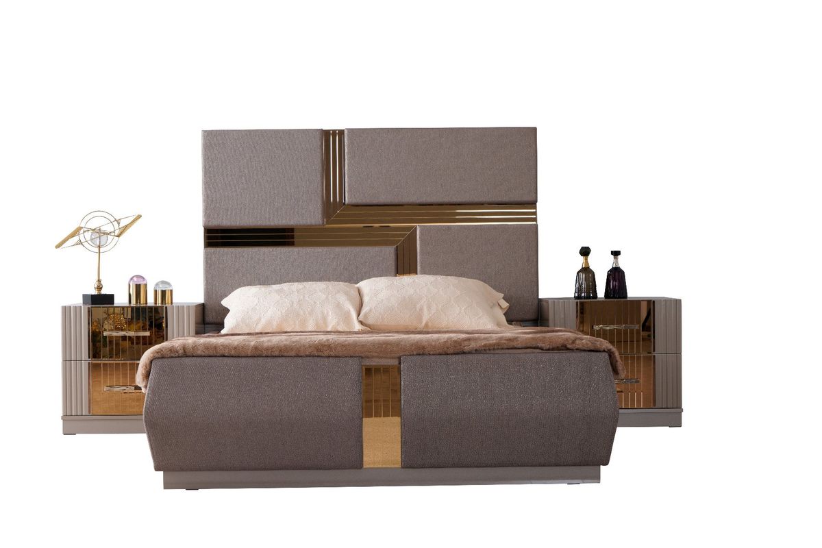 Galaxy Home Lorenzo Gold Detailed Tufted Upholstery Queen Bed in Grey