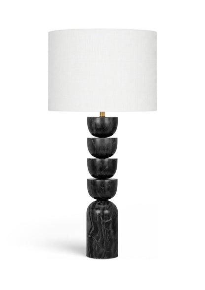 Opus - Genuine Marble, Linen Textured Fabric And Brass Table Lamp