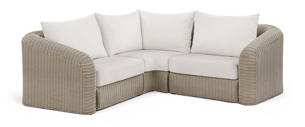 Seacrest - Olefin Water Resistant Fabric And Wicker 3 Piece Outdoor Patio Modular Sectional