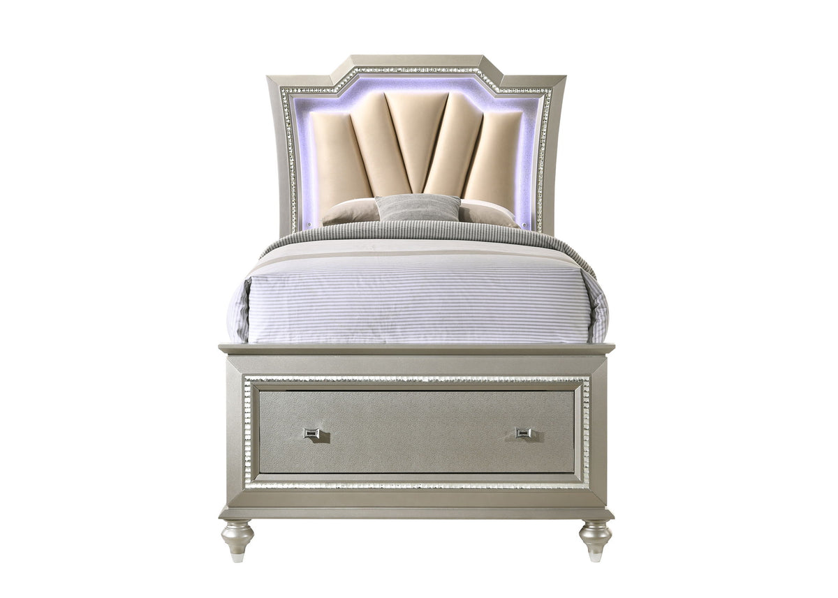 Kaitlyn - Full Bed With LED & Storage - Champagne - Ego Home Furniture