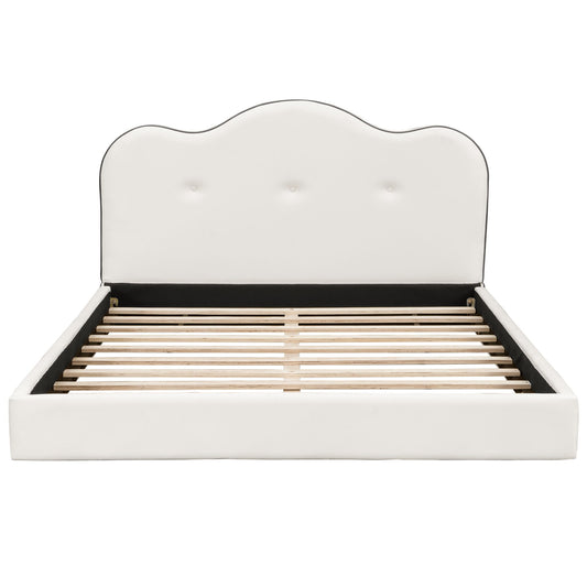 Upholstered Platform Bed With Sturdy Frame And Headboard