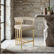 Load image into Gallery viewer, Marcello - Counter Stool With Brushed Gold Iron Frame (Set of 2) - Beige
