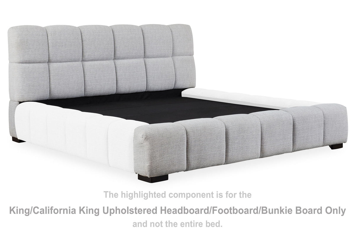 Grendusk - King/California King Upholstered Headboard/Footboard/Bunkie Board - Light Gray