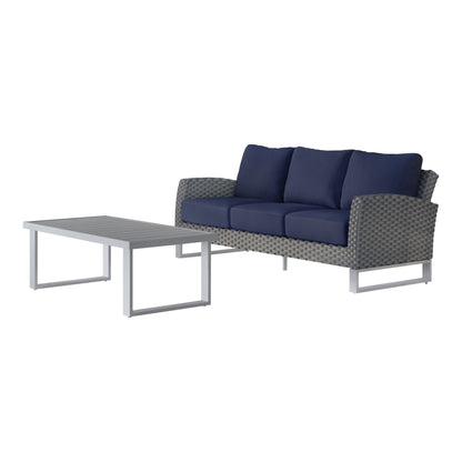 Fiji - 2 Piece Outdoor Set (Sofa & Slat Top Coffee Table Set) - Blue