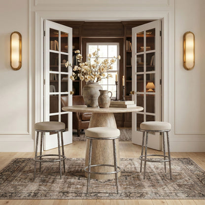 Ferro - Performance Fabric Upholstered Backless Bar Stool - Antique Silver