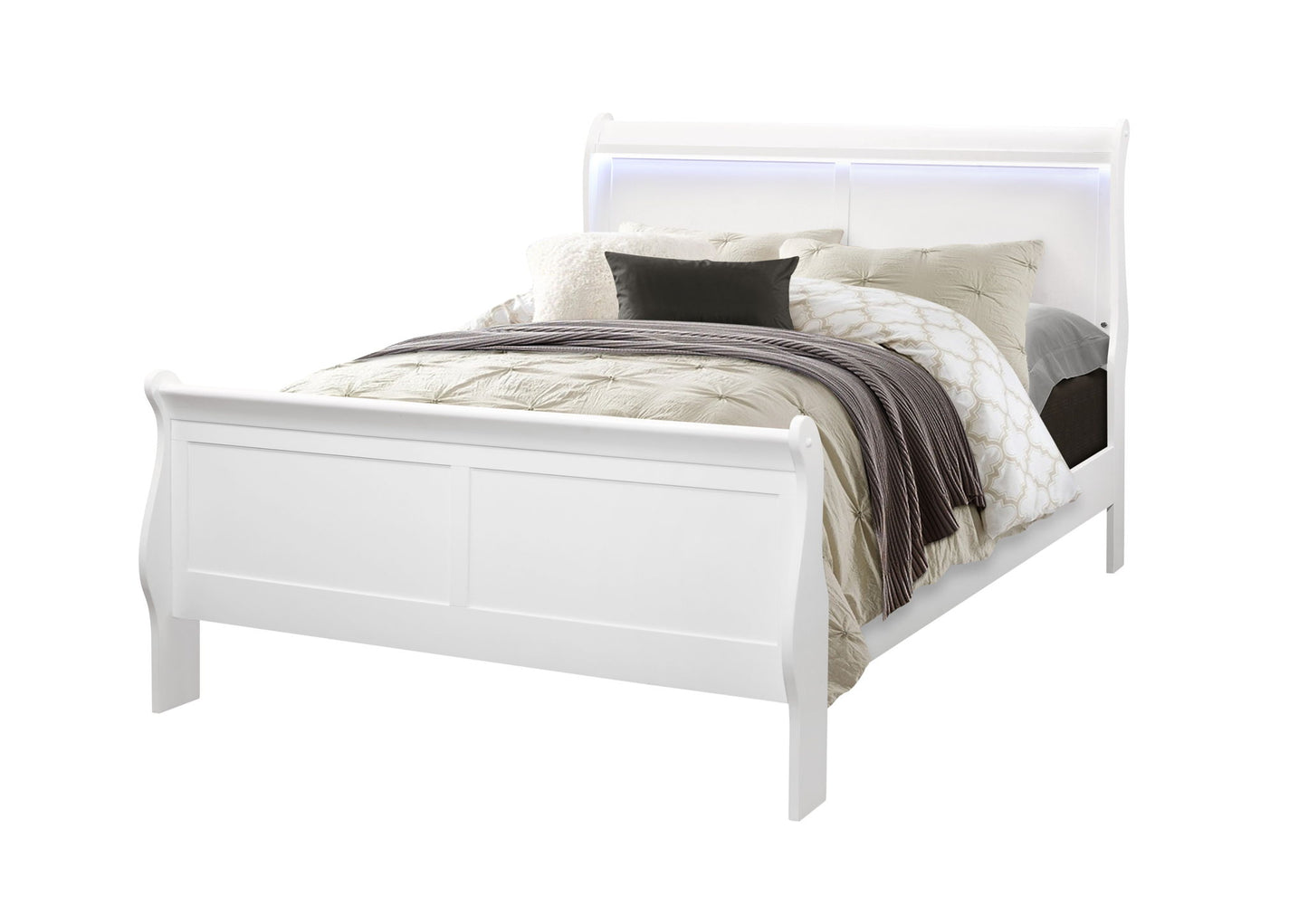 Charlie - Full Bed With LED Side Rails - White