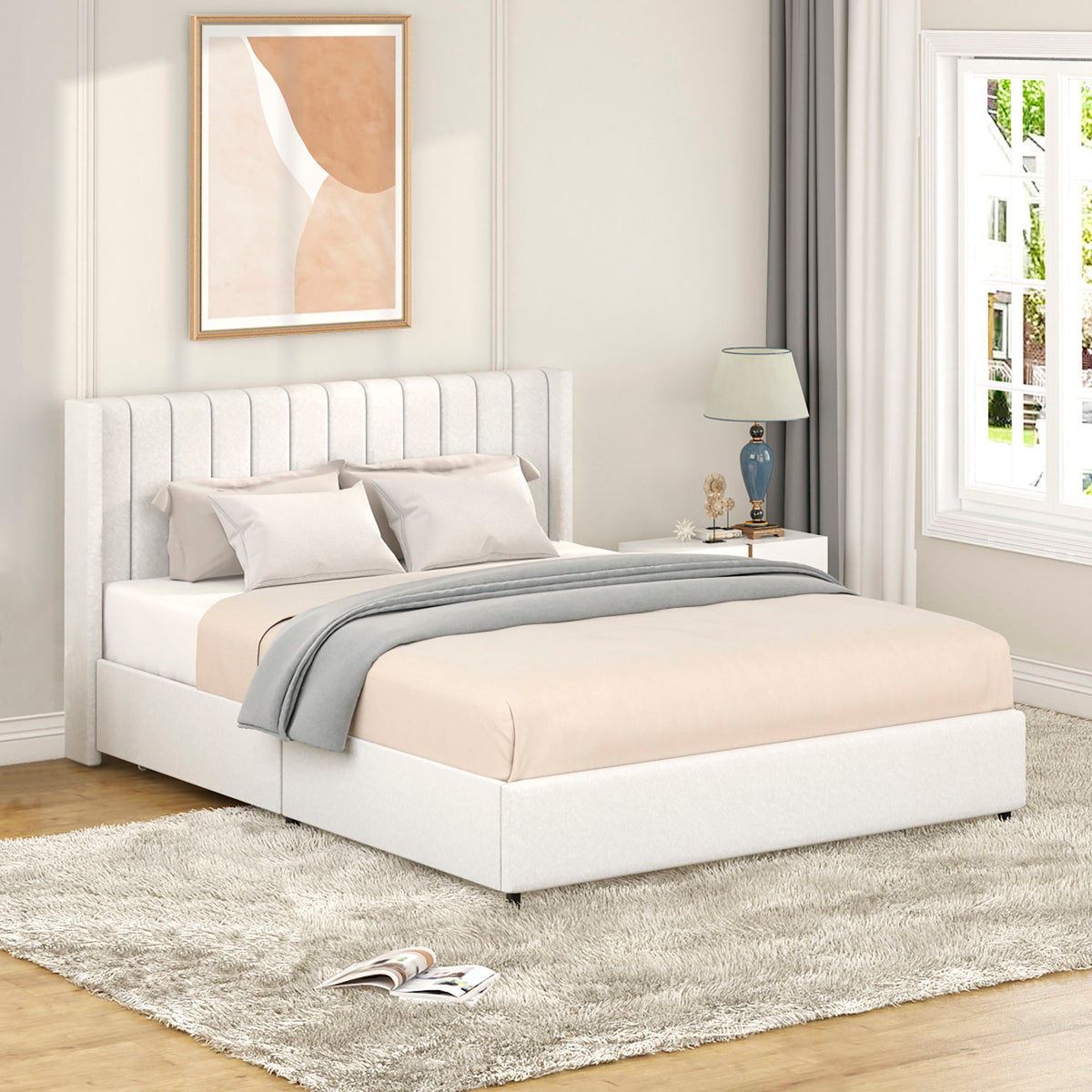 Anda - Boucle Upholstered Platform Bed With Patented Drawers Storage - Ivory - Ego Home Furniture