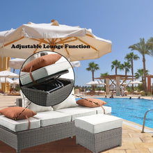 Load image into Gallery viewer, Salena - All Weather Wicker Patio Sofa &amp; Ottoman With 2 Toss Pillows - Beige / Gray
