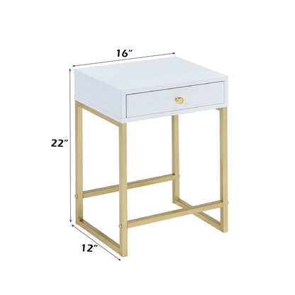 Coleen - Accent Table - White / Brass