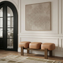 Load image into Gallery viewer, Woodcrest - Vegan Leather Upholstered Bench - Painted Brown Walnut Base
