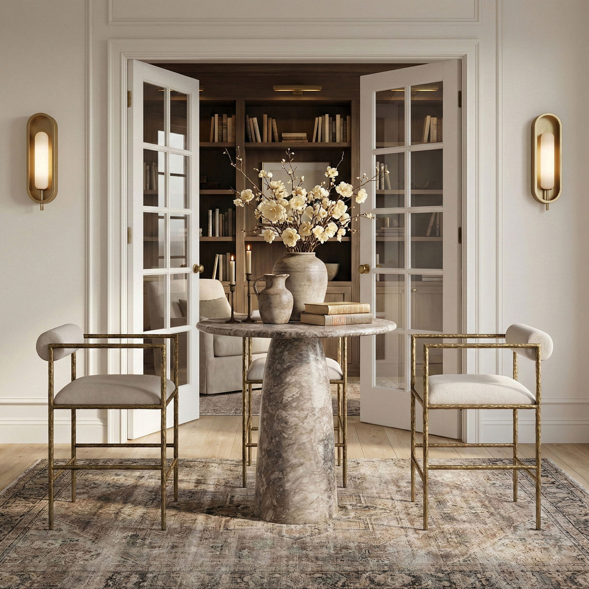 Axis - Linen Textured Beige Fabric Upholstered Counter Stool (Set of 2)