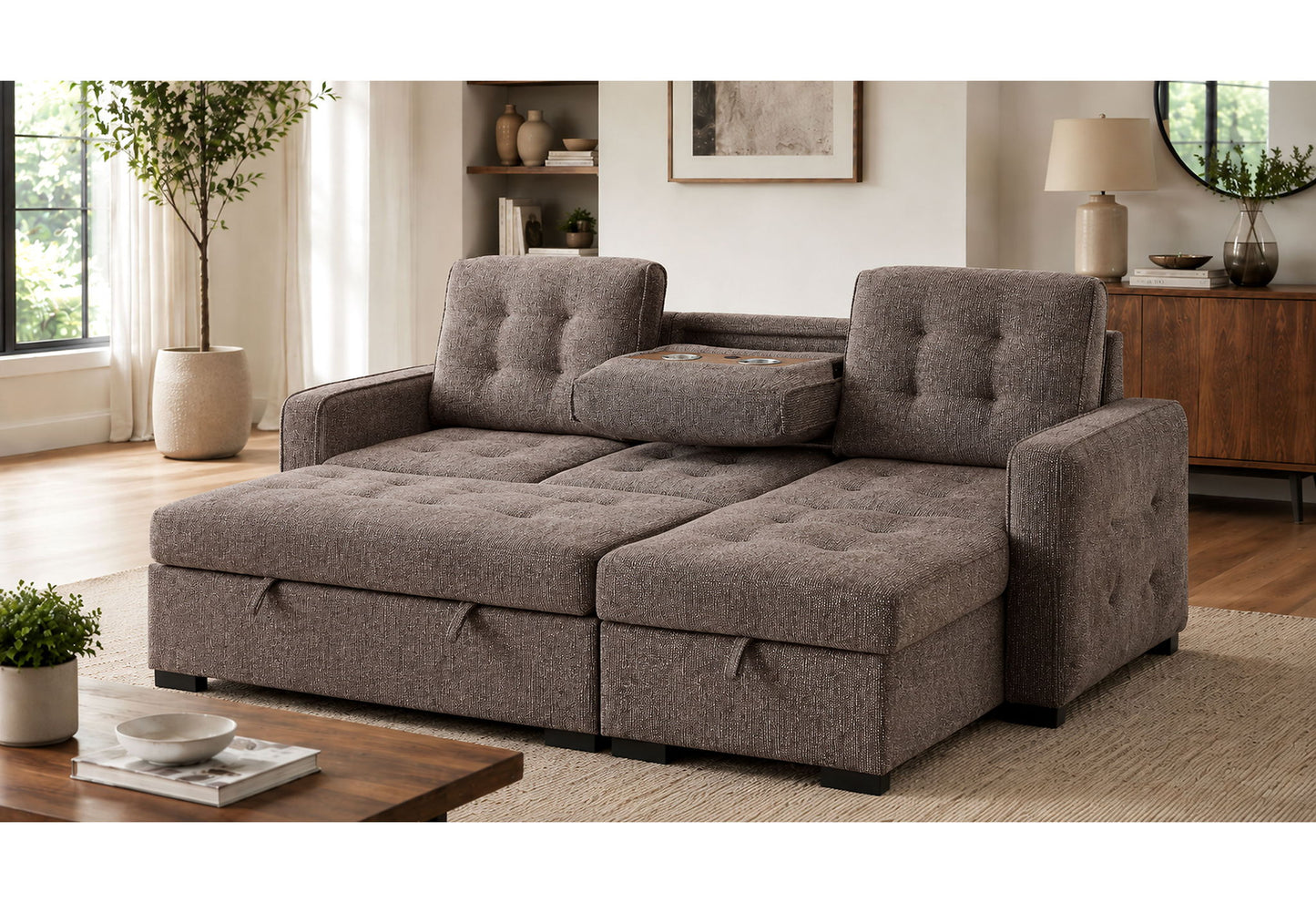 U0707 - Sofa Bed Reversible Chaise - Brown