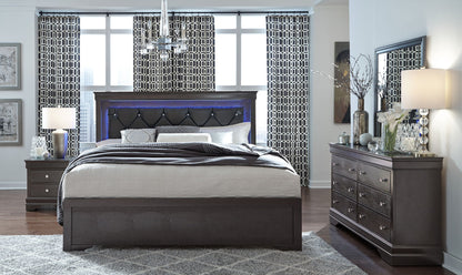 Pompei - King Bed Headboard With LED And Footboard - Metallic Gray