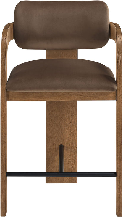 Cedra - Velvet Performance Fabric Upholstered Counter Stool - Brown Frame