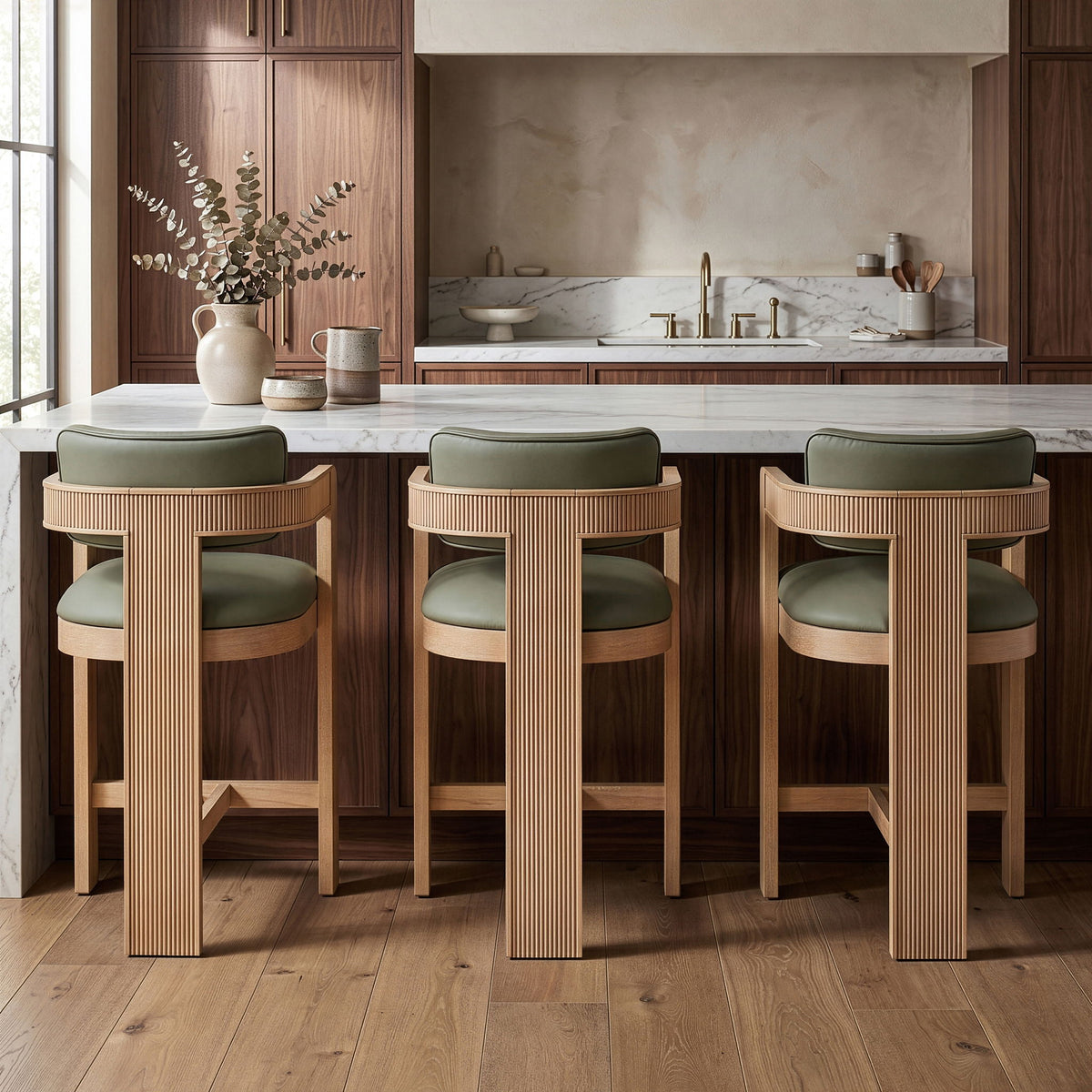 Sacha - Vegan Leather Upholstered Counter Stool With Natural Base