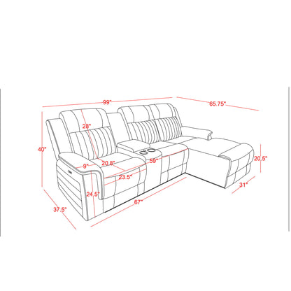 Ian - Power Reclining Chaise With LED Lighting, Pushback Design - Gray