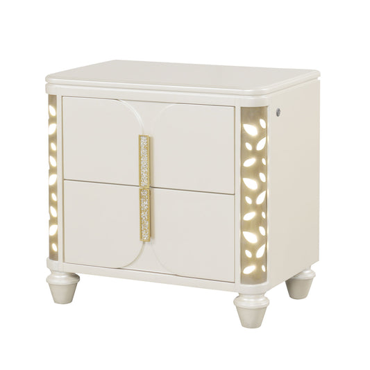 Cinderella - Nightstand With LED Accents And 2 Storage Drawers - Beige