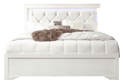 Pompei - Full Bed Headboard With LED Light And Footboard - Metallic White