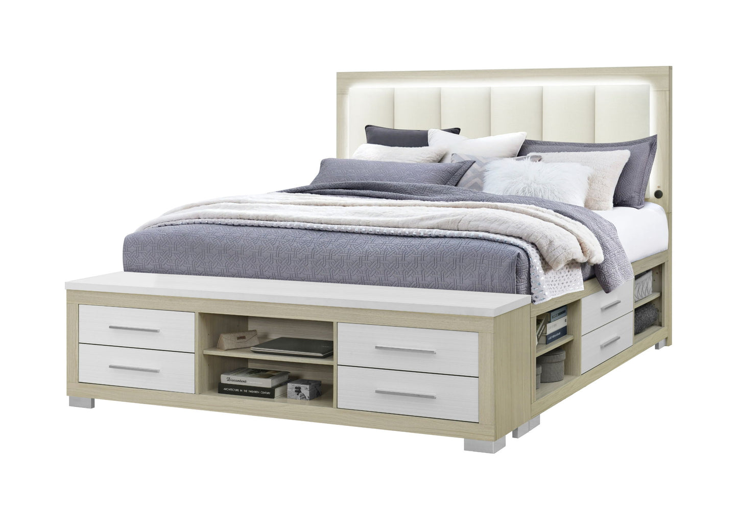 Emma - King Bed Footboard And Slats - Natural / White
