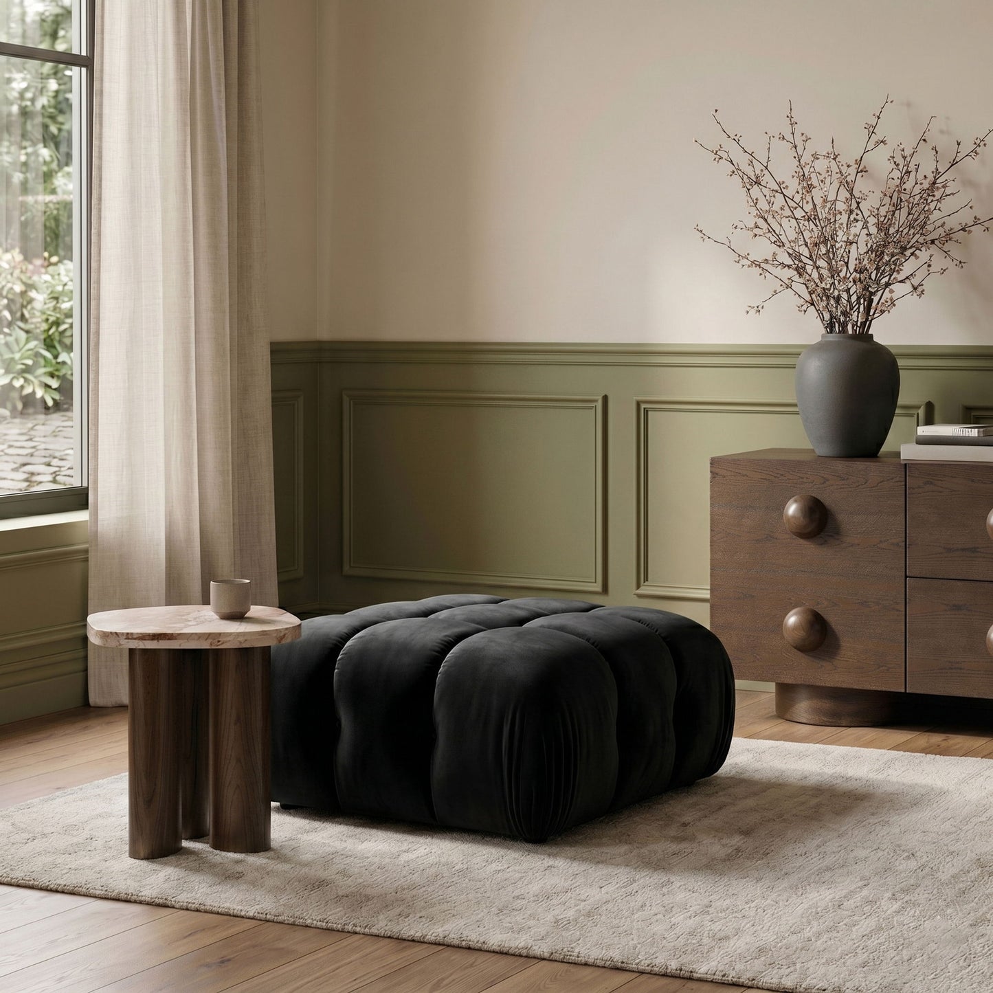 Orin - Velvet Performance Fabric Upholstered Modular Ottoman