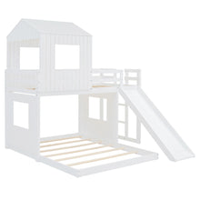 Load image into Gallery viewer, Loft Bunk Bed With Playhouse, Farmhouse, Ladder, Slide And Guardrails
