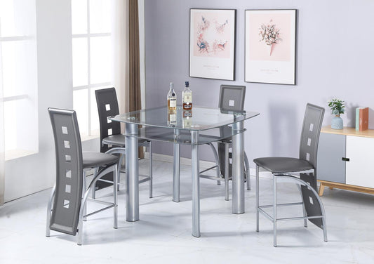 D324 - 5 Piece Dining Room Set (Pub Table, 4 Chairs) - Pearl Silver
