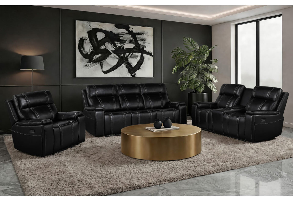 U8881 / U8880 - Leather Power Reclining Sofa / Power Console Reclining Loveseat - Black
