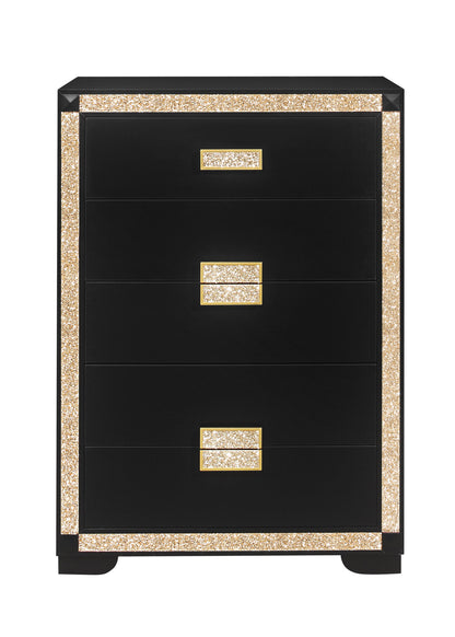 Blake - 4 Piece Full Bedroom Set (Bed With Lamps, Dresser, Mirror, Nightstand) - Black / Gold
