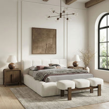 Load image into Gallery viewer, Woodcrest - Vegan Leather Upholstered Bench - Painted Brown Walnut Base
