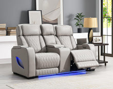 Load image into Gallery viewer, U71 - Power Reclining Loveseat With Power Headrest, Massage, Heat, Ambient Light, Storage Arms / USB And Wireless Charger - Gray

