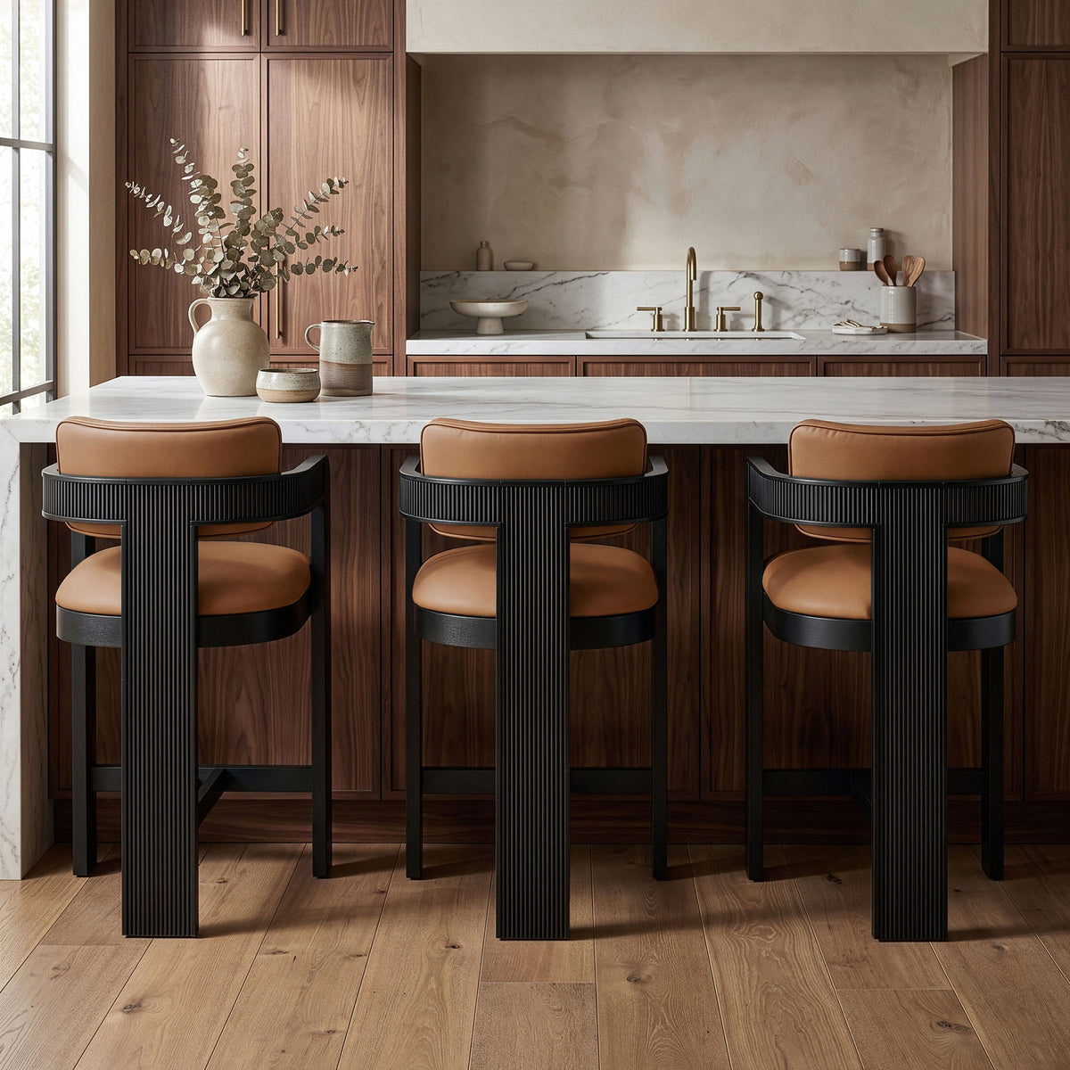Sacha - Vegan Leather Upholstered Counter Stool With Black Base