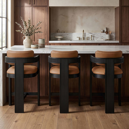 Sacha - Vegan Leather Upholstered Counter Stool With Black Base