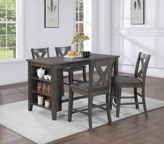 D176 - 5 Piece Dining Room Set (Pub Table, 4 Stools) - Gray