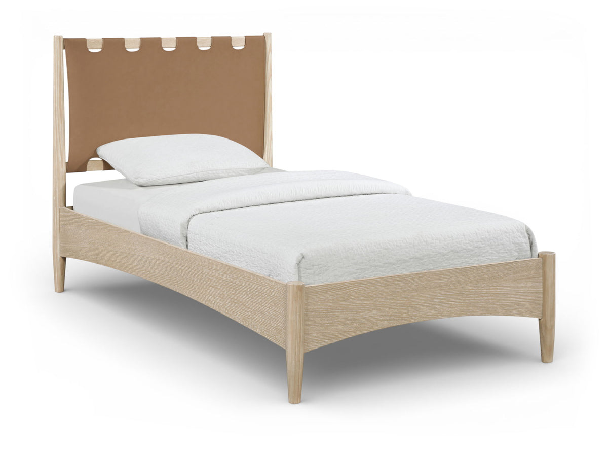 Santos - Vegan Leather Headboard And Wood Bed - Waxed Natural Frame