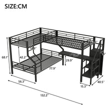 Load image into Gallery viewer, Twin Over Full L Shaped Bunk &amp; Loft Bed With Built-In Wardrobe, Desk, And USB Ports - Black
