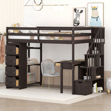 Load image into Gallery viewer, Loft Bed With Storage Drawers, Desk And Stairs With Shelves
