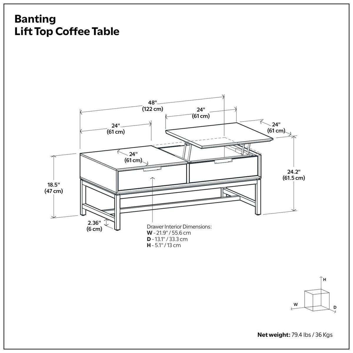 Banting - Lift Top Coffee Table - Walnut Brown