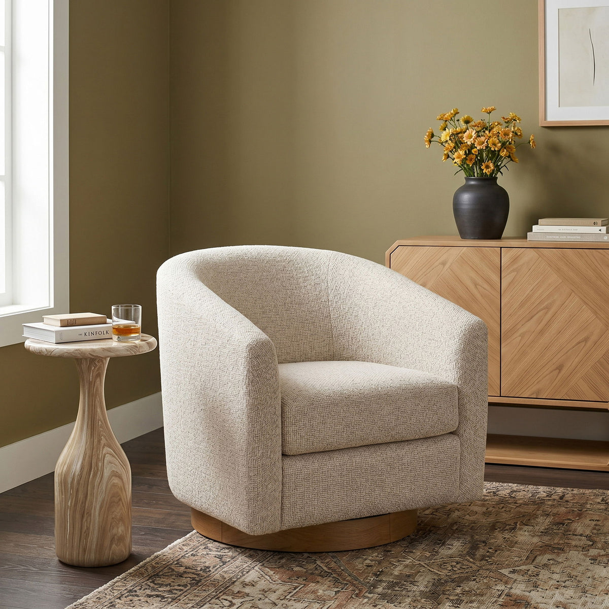 Modra - Performance Fabric Upholstered Swivel Accent Chair