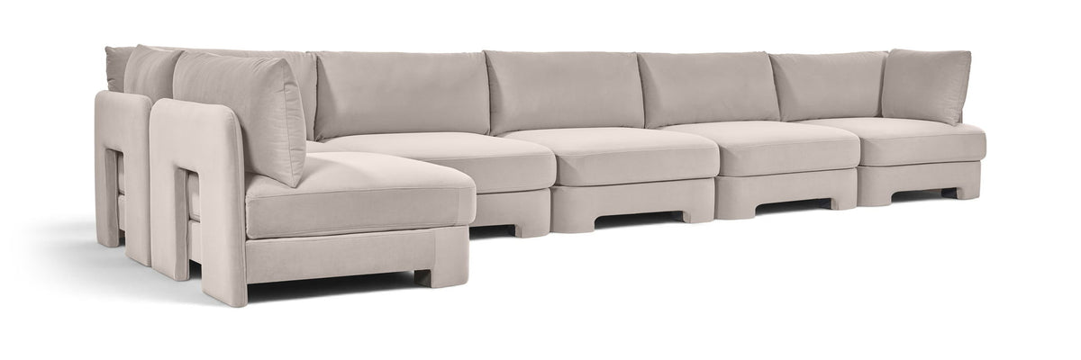 Hammond - Velvet Performance Fabric Upholstered 6 Piece L-Shaped Armless Sectional