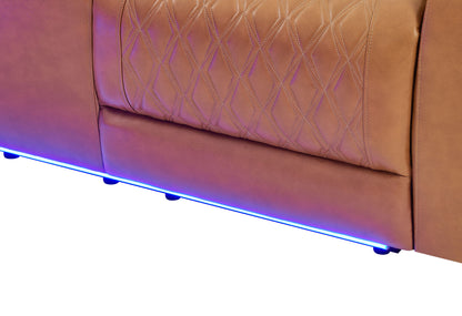 U8611 - Right Side Facing Power Console Reclining Loveseat With Power Headrest, Continuous LED And Speaker - Camel
