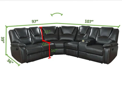 Galaxy Home Hong Kong Power Reclining Sectional in Black