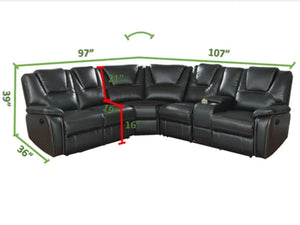 Galaxy Home Hong Kong Power Reclining Sectional in Black
